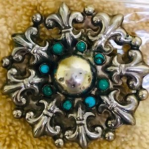 Handmade SS & Turquoise Fluer de Lis Pin Brooch!!
